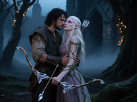 Qwen Image generated image for Fantasy Romance in the Whispering Grove - Dark Fantasy