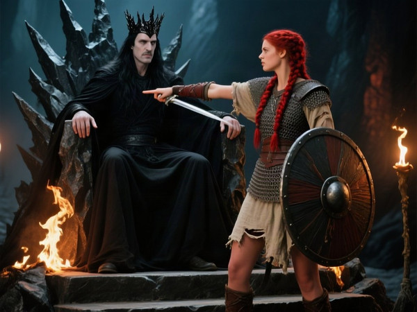 Qwen Image — The Shieldmaiden and the Dark Lord — Dark Fantasy
