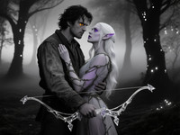 Qwen Image generated image for Fantasy Romance in the Whispering Grove - Film Noir