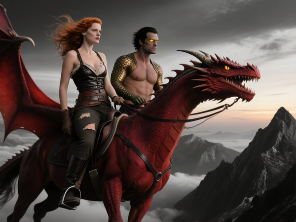 Qwen Image — Dragonrider at Dawn — Film Noir