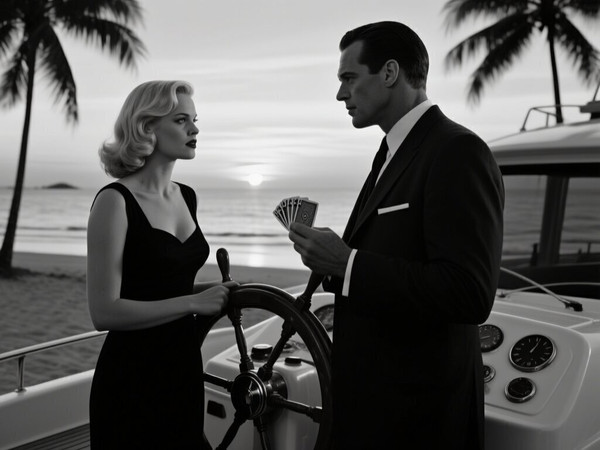 Qwen Image — Luxury Yacht Romance — Film Noir