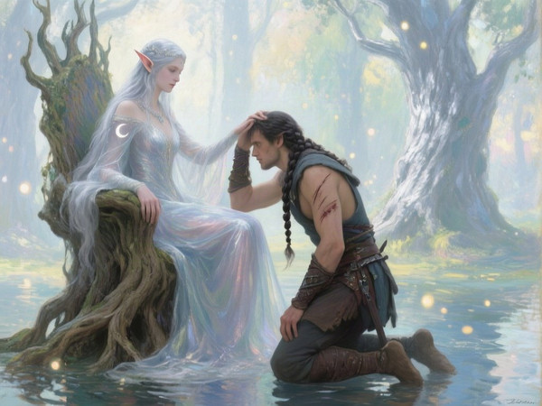 Qwen Image — The Elven Queen's Champion — Impressionism
