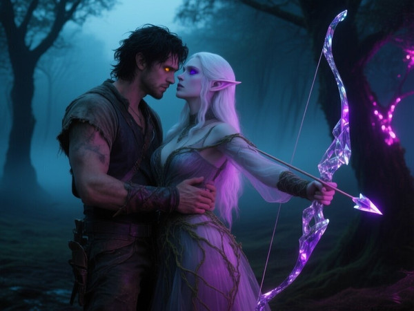 Qwen Image — Fantasy Romance in the Whispering Grove — Neo Noir