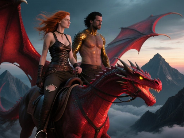 Qwen Image — Dragonrider at Dawn — Neo Noir