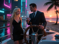 Qwen Image generated image for Luxury Yacht Romance - Neo Noir
