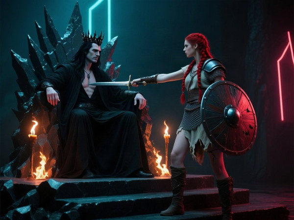 Qwen Image — The Shieldmaiden and the Dark Lord — Neo Noir