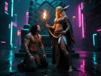 Qwen Image generated image for Tribal Guardian's Desire - Neo Noir