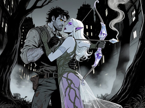 Qwen Image — Fantasy Romance in the Whispering Grove — Noir Comic