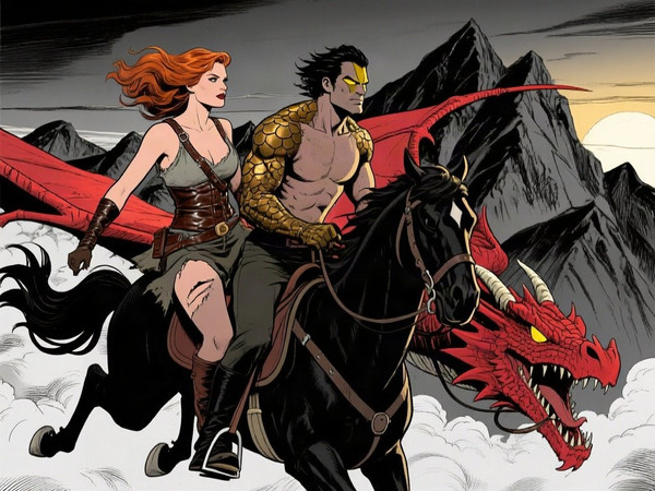 Qwen Image — Dragonrider at Dawn — Noir Comic