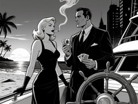 Qwen Image generated image for Luxury Yacht Romance - Noir Comic