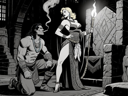 Tribal Guardian's Desire — Noir Comic — Qwen Image