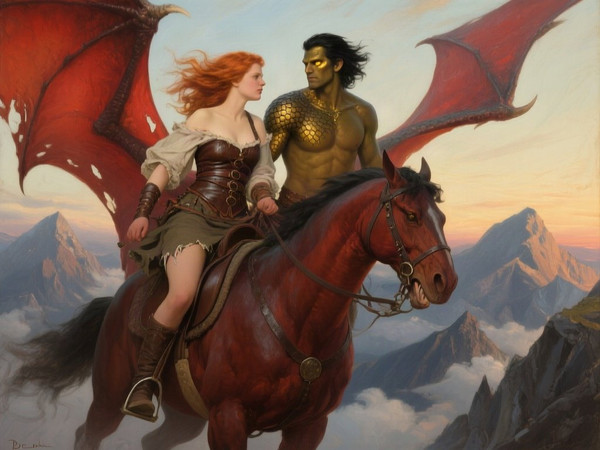 Qwen Image — Dragonrider at Dawn — Oil Painting