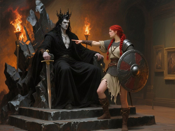 Qwen Image — The Shieldmaiden and the Dark Lord — Oil Painting