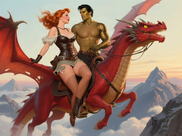 Qwen Image — Dragonrider at Dawn — Pin-Up
