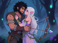 Qwen Image — Fantasy Romance in the Whispering Grove — Pixel Art