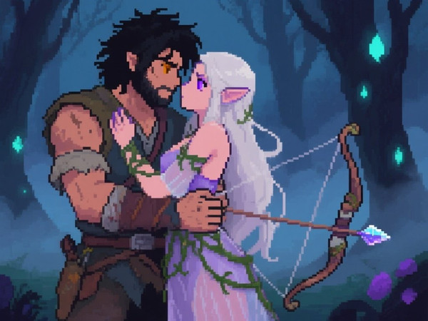 Qwen Image — Fantasy Romance in the Whispering Grove — Pixel Art