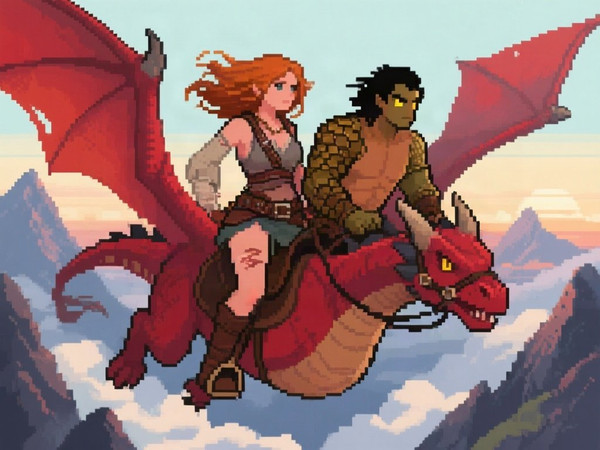 Qwen Image — Dragonrider at Dawn — Pixel Art