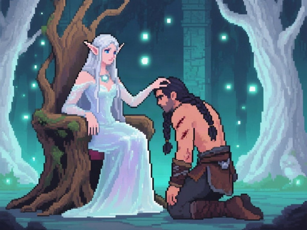 Qwen Image — The Elven Queen's Champion — Pixel Art