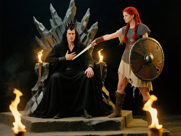 Qwen Image — The Shieldmaiden and the Dark Lord — Polaroid