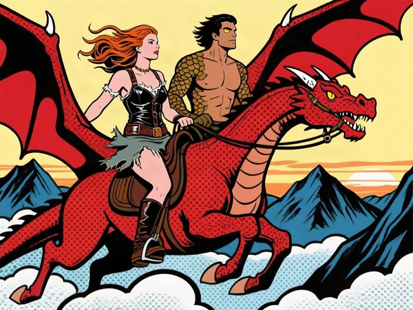 Qwen Image — Dragonrider at Dawn — Pop Art