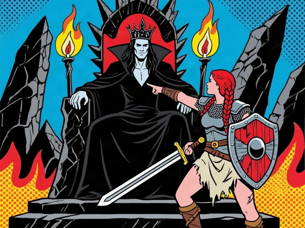 Qwen Image — The Shieldmaiden and the Dark Lord — Pop Art
