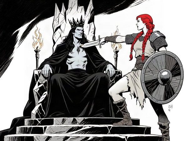 Qwen Image — The Shieldmaiden and the Dark Lord — Pulp Ink