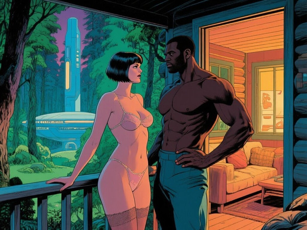 Qwen Image — Cabin in the Woods — Retro Sci-Fi