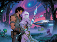 Qwen Image generated image for Fantasy Romance in the Whispering Grove - Retro Sci-Fi