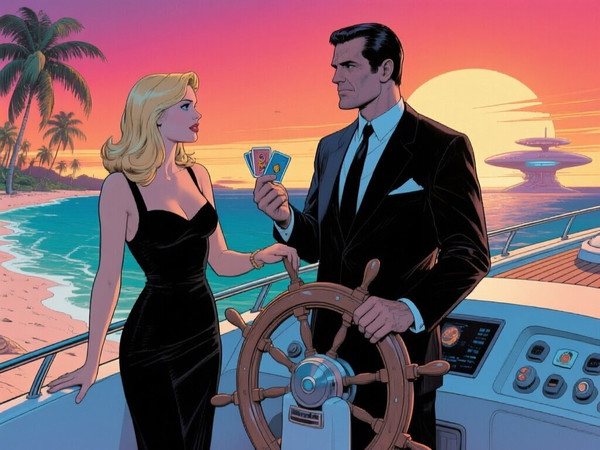 Qwen Image — Luxury Yacht Romance — Retro Sci-Fi