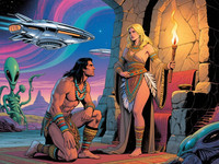 Qwen Image generated image for Tribal Guardian's Desire - Retro Sci-Fi