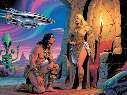 Tribal Guardian's Desire — Retro Sci-Fi — Qwen Image