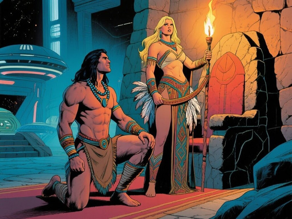 Qwen Image — Tribal Guardian's Desire — Retro Sci-Fi