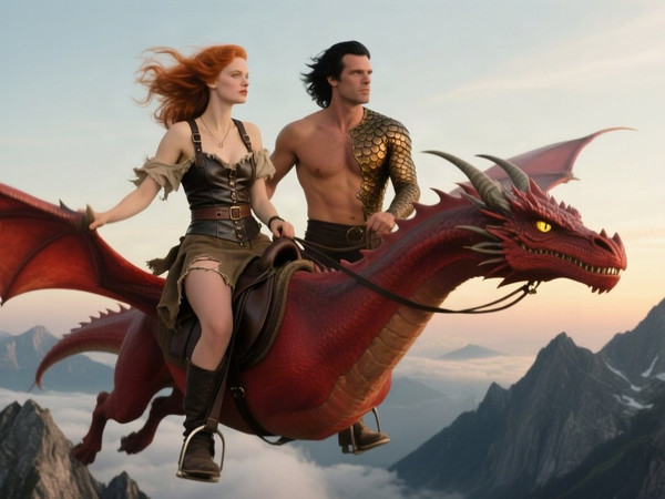 Qwen Image — Dragonrider at Dawn — Retro