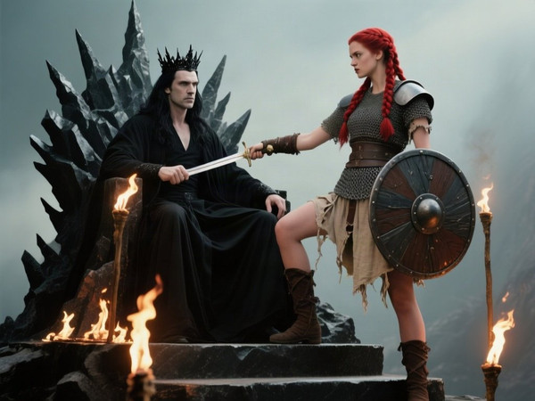 Qwen Image — The Shieldmaiden and the Dark Lord — Retro