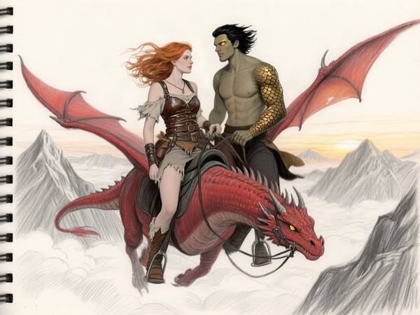 Qwen Image — Dragonrider at Dawn — Sketch