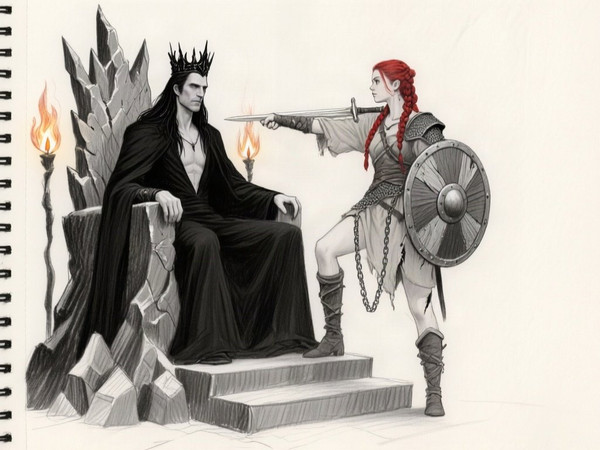 Qwen Image — The Shieldmaiden and the Dark Lord — Sketch