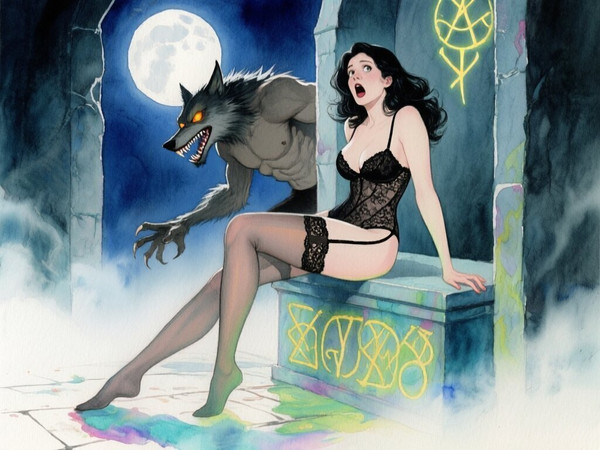Qwen Image — Moonlit Horror-Erotica Blend — Watercolor
