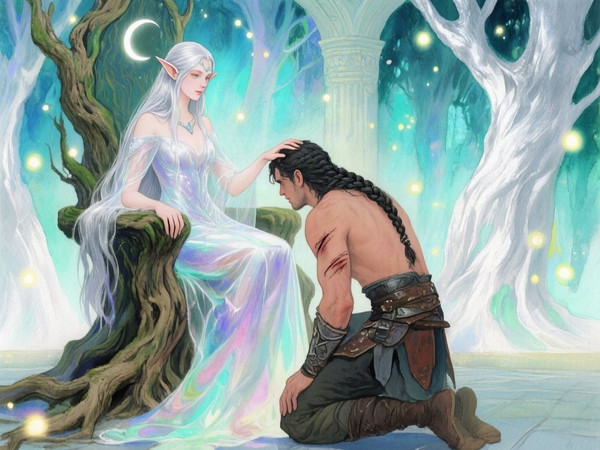 Qwen Image — The Elven Queen's Champion — Watercolor