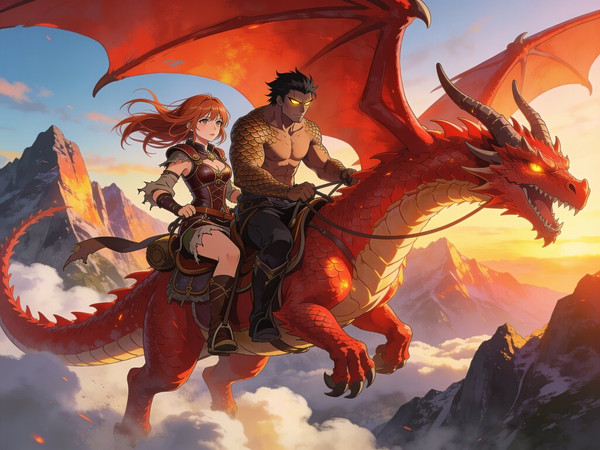Seedream V4.5 — Dragonrider at Dawn — Anime