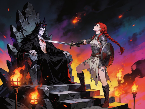 Seedream V4.5 — The Shieldmaiden and the Dark Lord — Anime