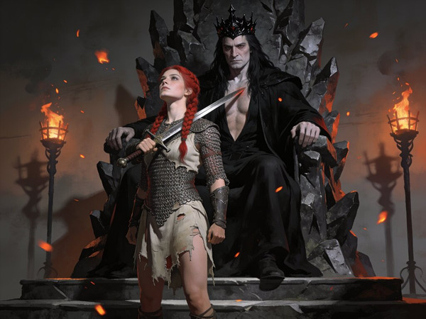 Seedream V4.5 — The Shieldmaiden and the Dark Lord — Digital Art