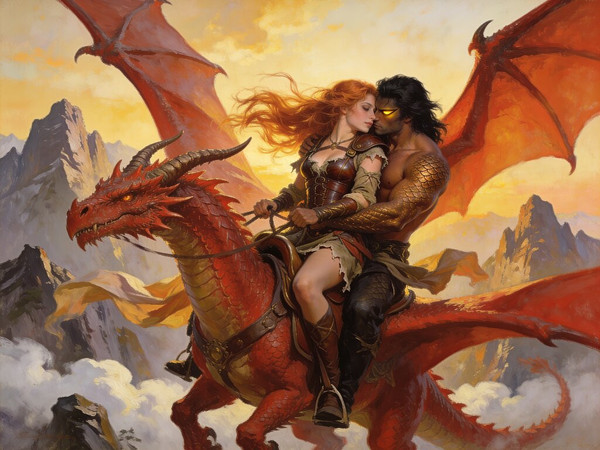 Seedream V4.5 — Dragonrider at Dawn — Classic Romance
