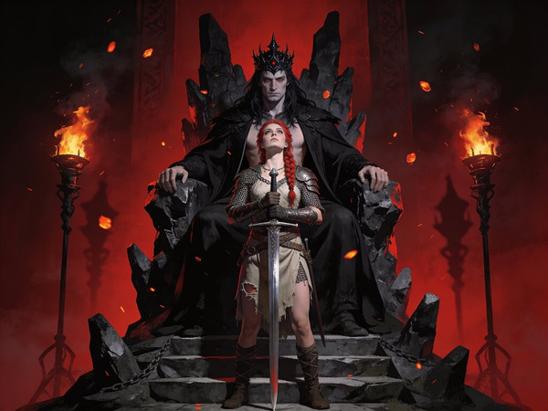 Seedream V4.5 — The Shieldmaiden and the Dark Lord — Epic Fantasy