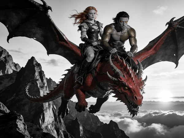 Seedream V4.5 — Dragonrider at Dawn — Film Noir