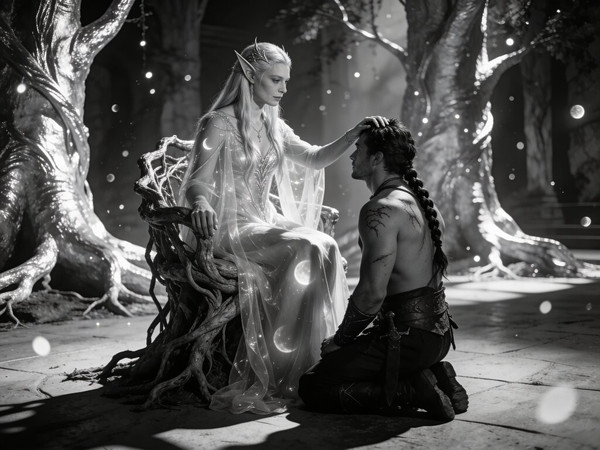 Seedream V4.5 — The Elven Queen's Champion — Film Noir