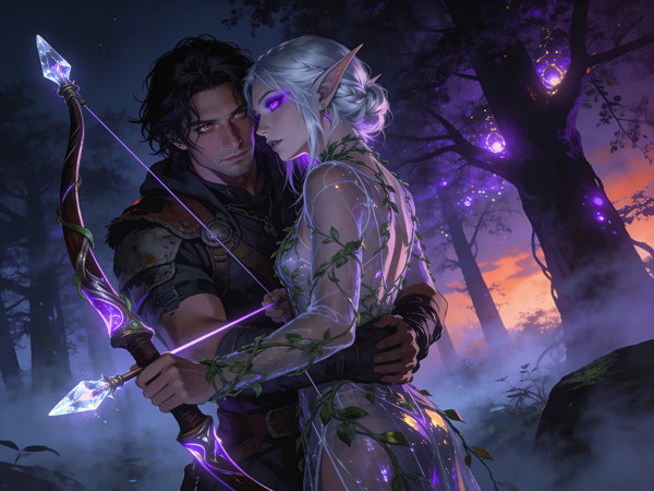 Seedream V4.5 — Fantasy Romance in the Whispering Grove — Neo Noir