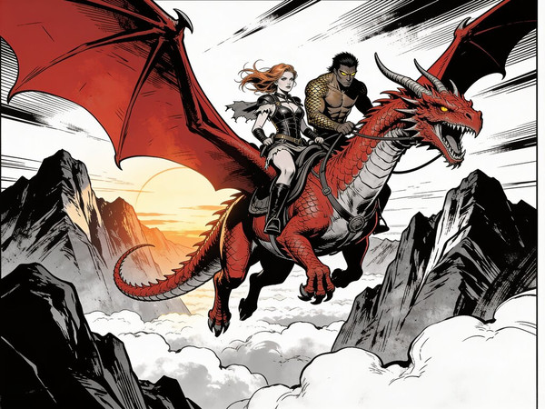 Seedream V4.5 — Dragonrider at Dawn — Noir Comic