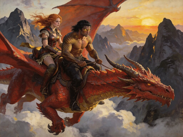 Seedream V4.5 — Dragonrider at Dawn — Oil Painting