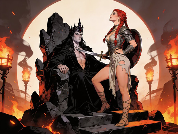 Seedream V4.5 — The Shieldmaiden and the Dark Lord — Pin-Up