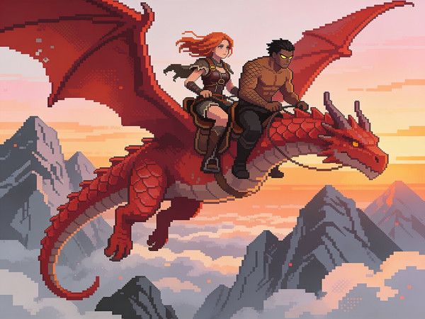 Seedream V4.5 — Dragonrider at Dawn — Pixel Art